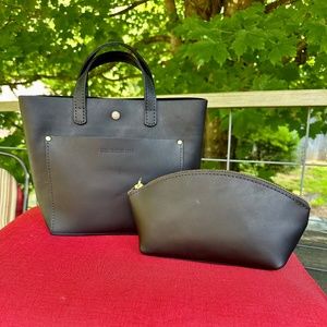 Black - Portland Leather Goods Classic Mini Crossbody & Eclipse makeup bag